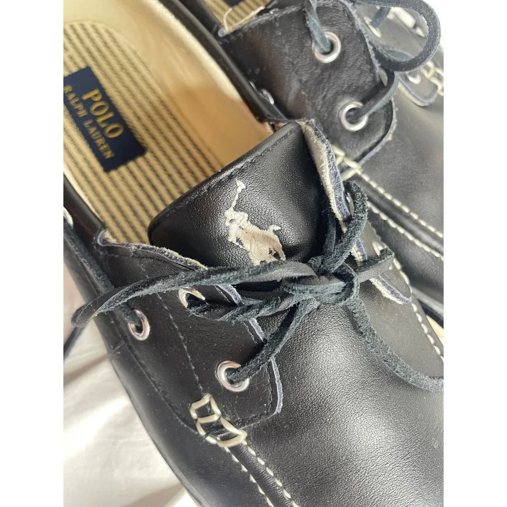 Polo Ralph Lauren Sander Black Leather Boat Shoes Mens Size 12D